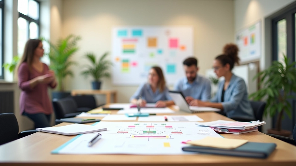 Creatief werkruimte met brainstormmateriaal en designmiddelen