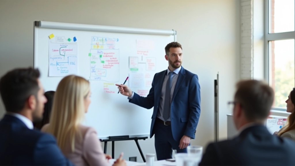 Trainers die een groep begeleidt door een brainstormsessie met flipchart en teamleden