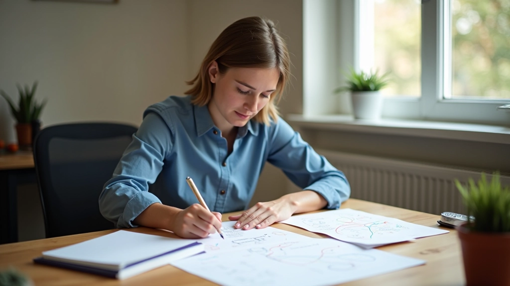 Professional aan het werk met mindmaps en creatieve sketches